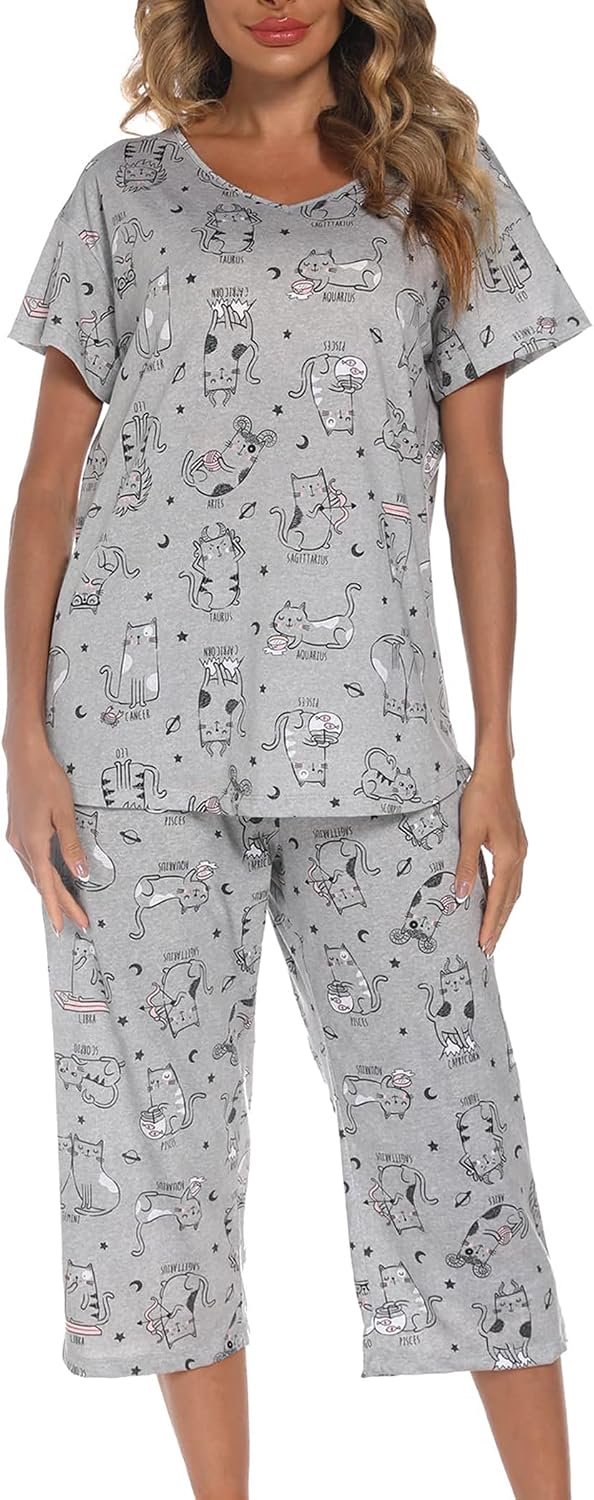 Pyjama dames tweedelige pyjama zomer nachtkleding kort katoen huispak capri sleepwear bovendeel en 3/4 broek S-XXL