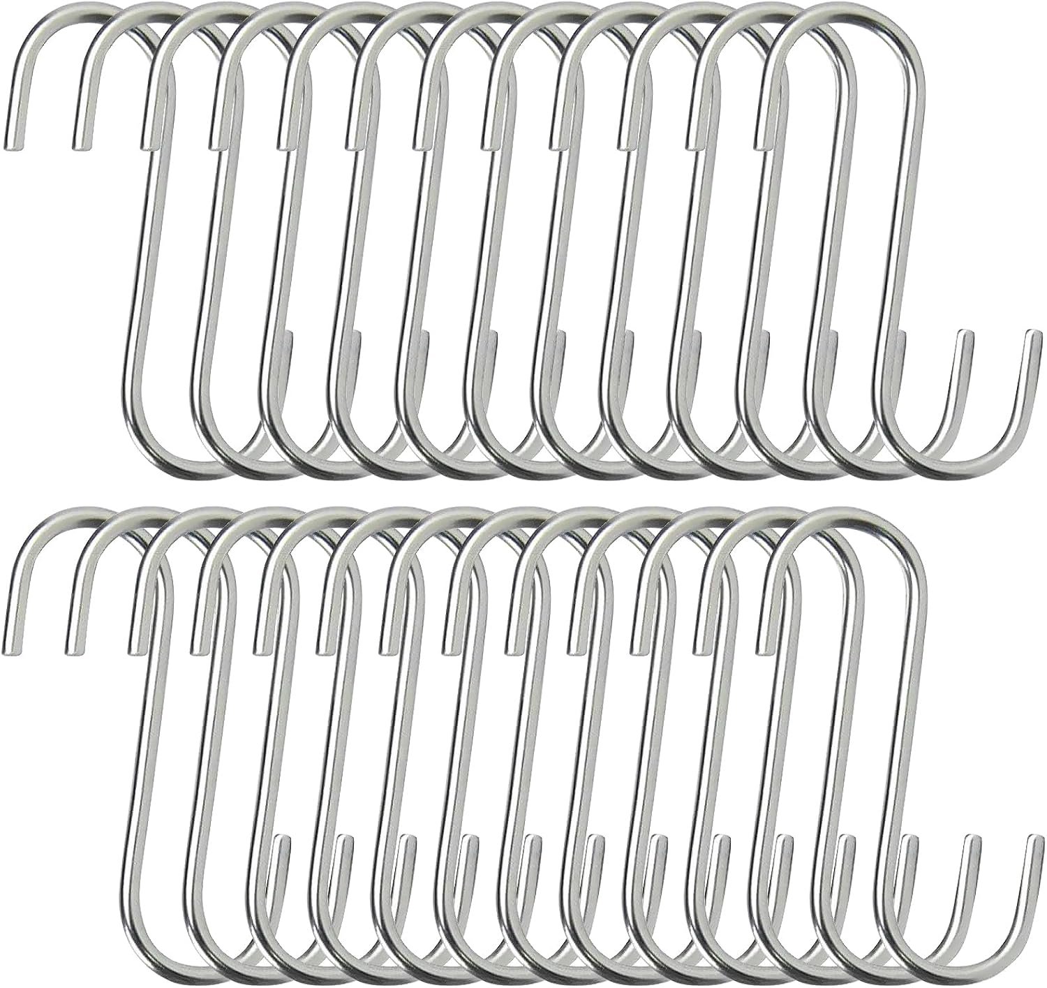 S-haken, roestvrij staal, 9 cm, zilver, medium multifunctionele S-haken, robuuste metalen S-haken, haken voor kledingstang, geschikt voor keuken, woonkamer, badkamer, tuin, garderobe