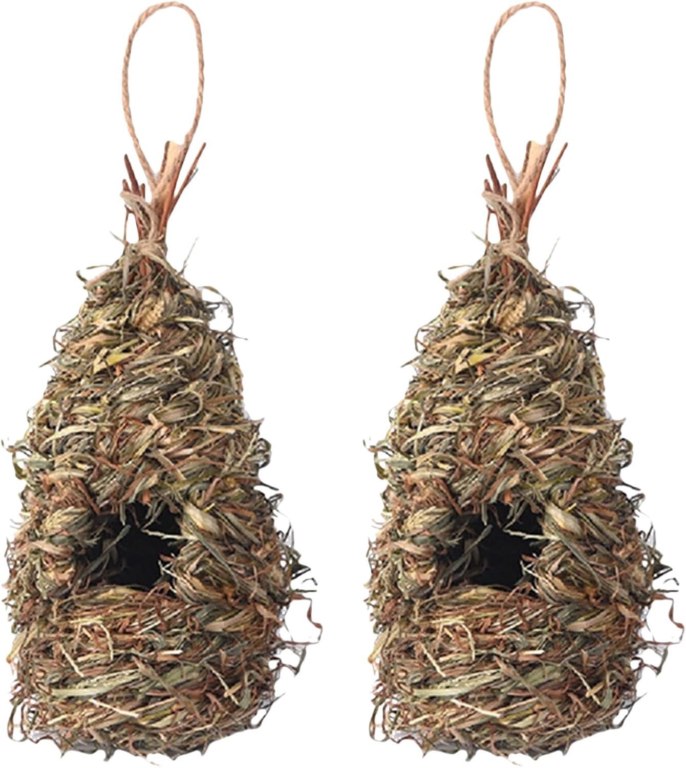 2 Stuks Handgeweven Stro Vogelnest Natuurlijk Hangend Vogelhuisje voor Tuin Balkon Broednest voor Kolibries Spreeuwen Buiten Decoratie