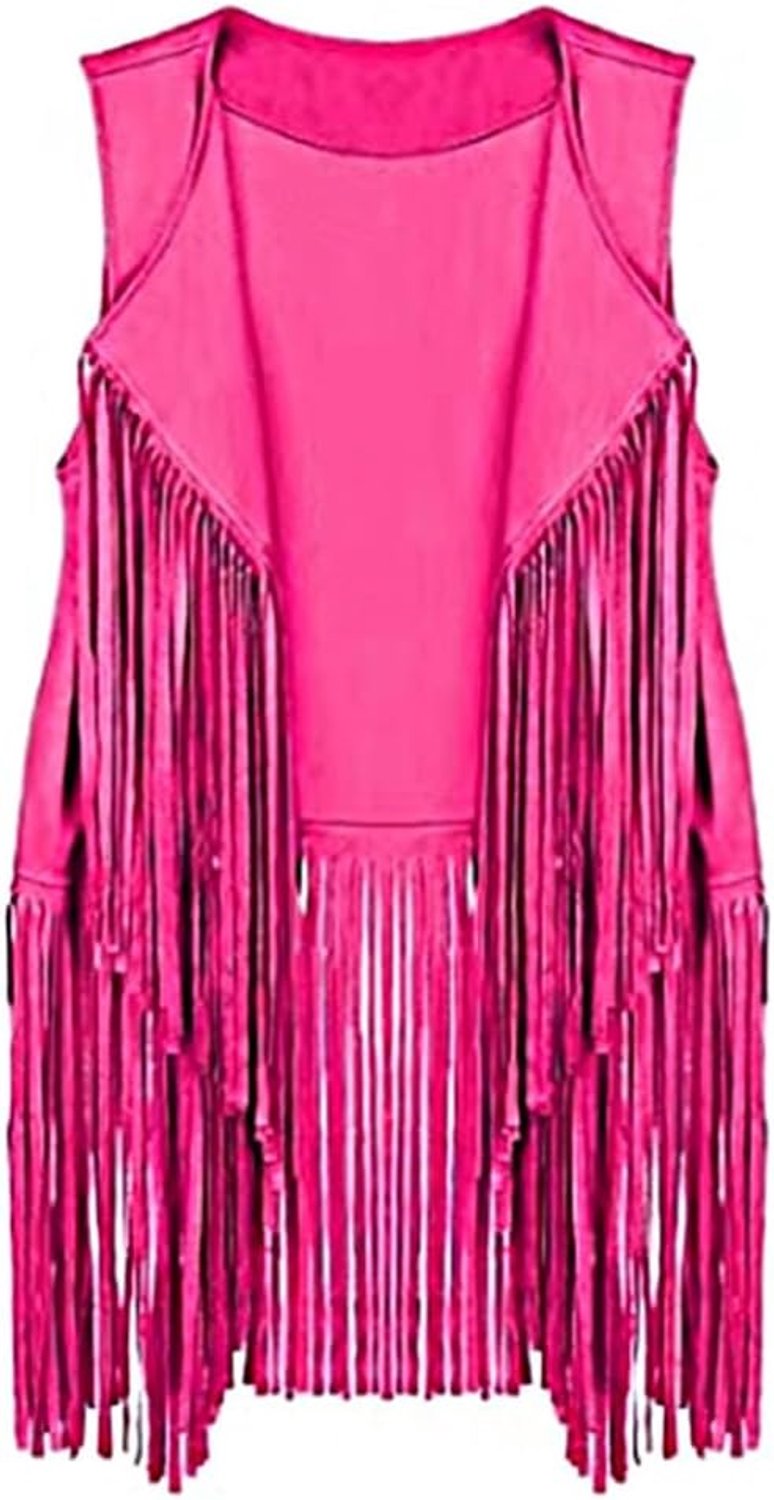 Damesvest met franjes, mouwloos vest jaren 70, vintage, hippiejas, lang vest met kwastjes, vest met franjes, hippievest, damesvest, hippie-kostuum, maat S