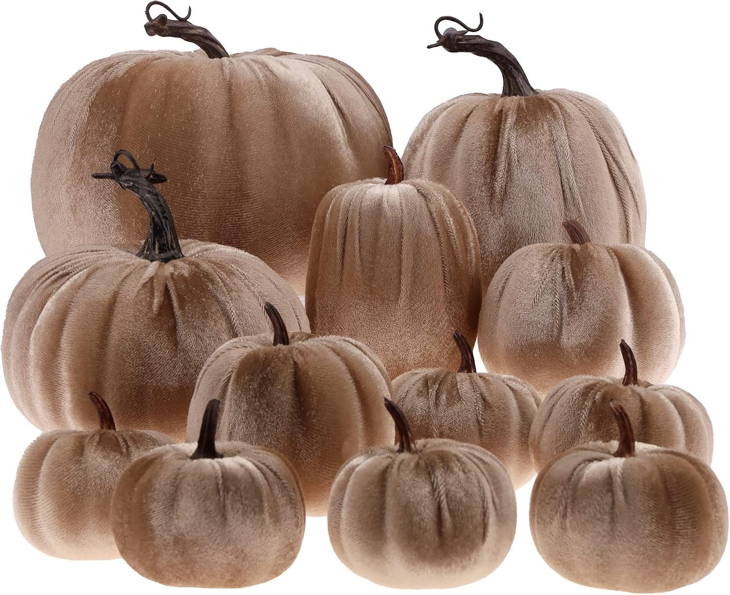 12pcs Groot Nep Fluweel Pompoen Kunstmatig Handgemaakt Herfst Oogst Decoratie Woonaccessoires Keuken Halloween - Champagne