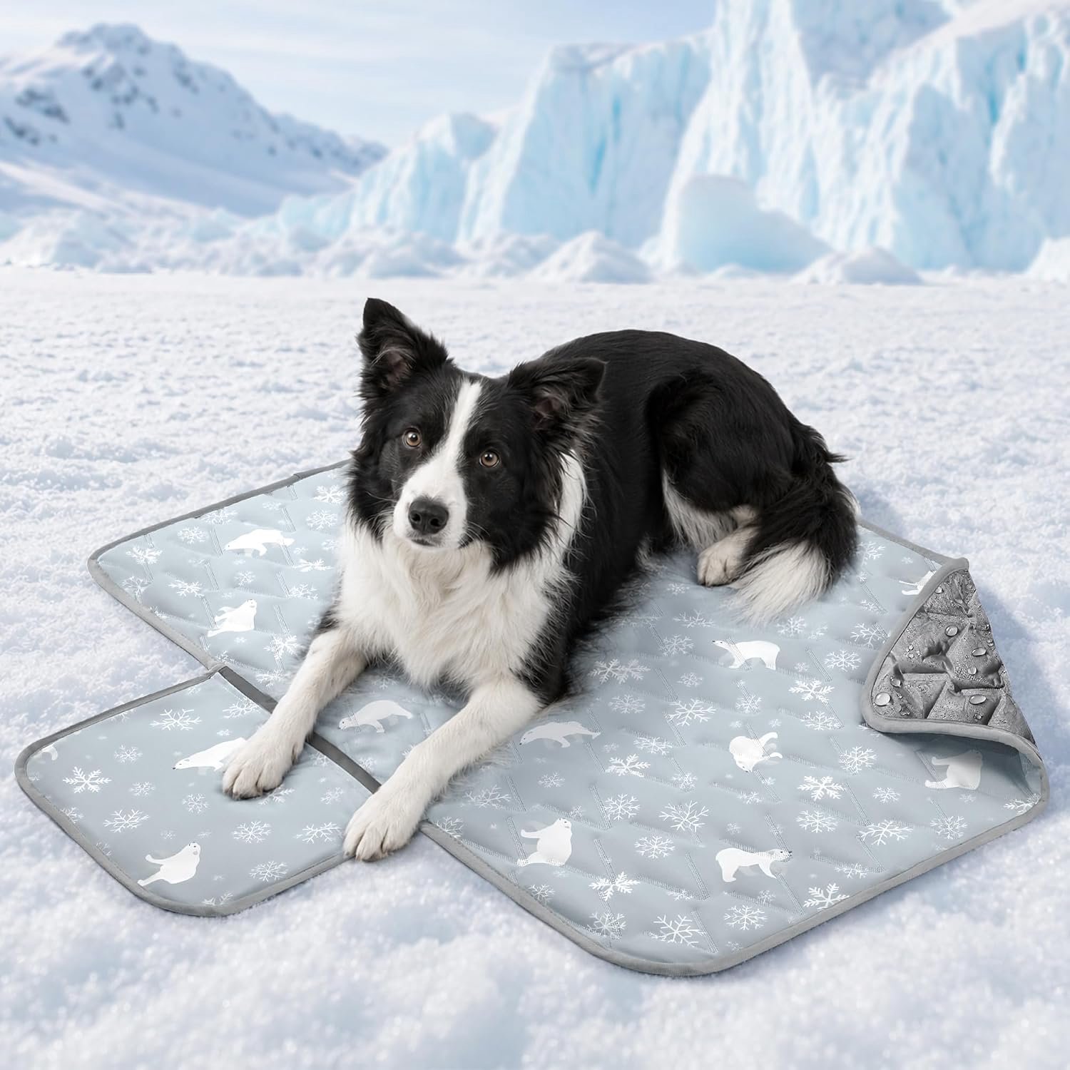 Koelmat voor Honden 100x70cm, Q-MAX >0,5, Gelvrije Zelfkoelende Mat voor Middelgrote Honden & Katten, Koeltextiel, Waterdichte Onderkant, Zijvak, Wasbaar, voor Vloer, Sofa & Auto, Grijs