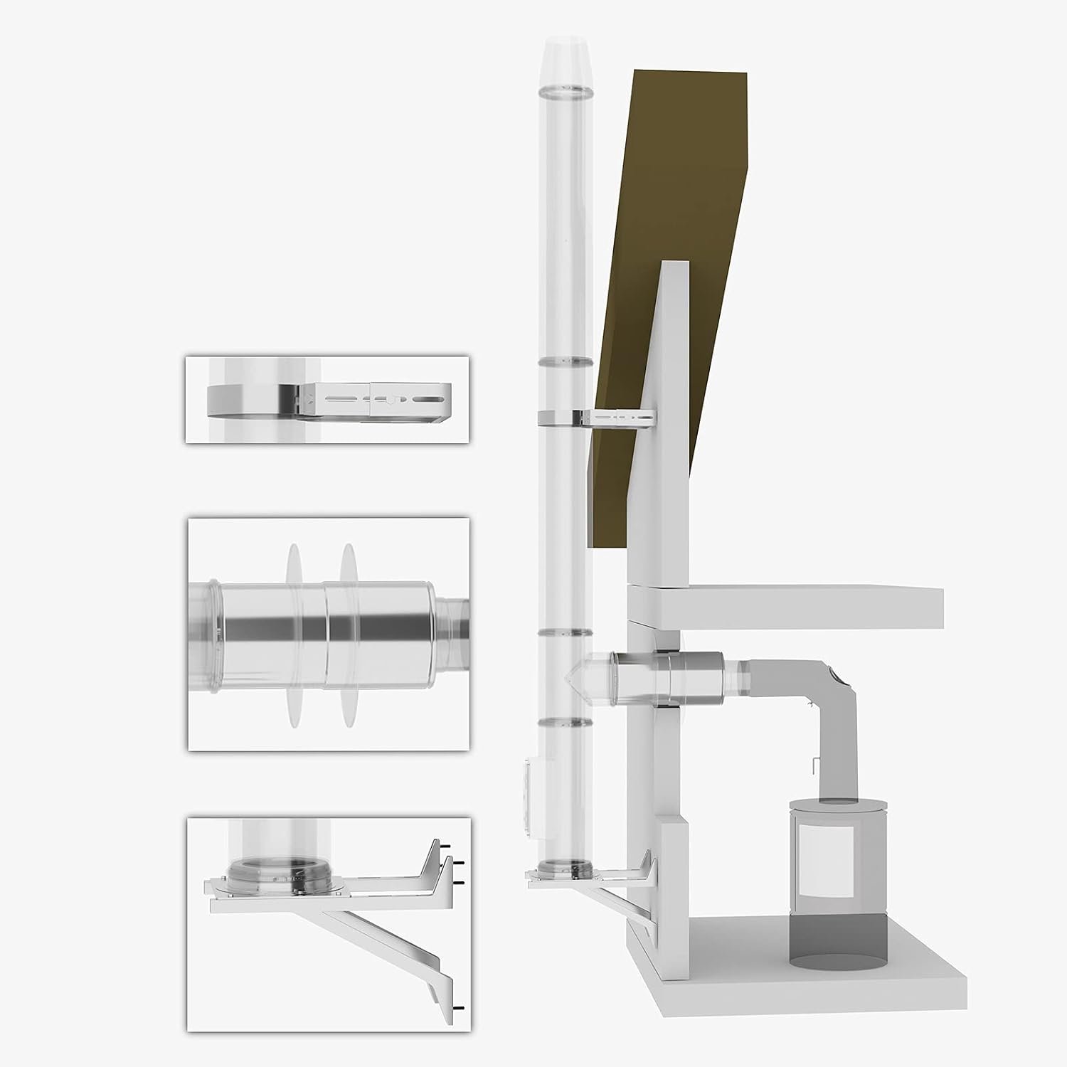 Montageset voor roestvrijstalen schoorsteen met twist-lock-systeem (180 mm, 100-200 mm)