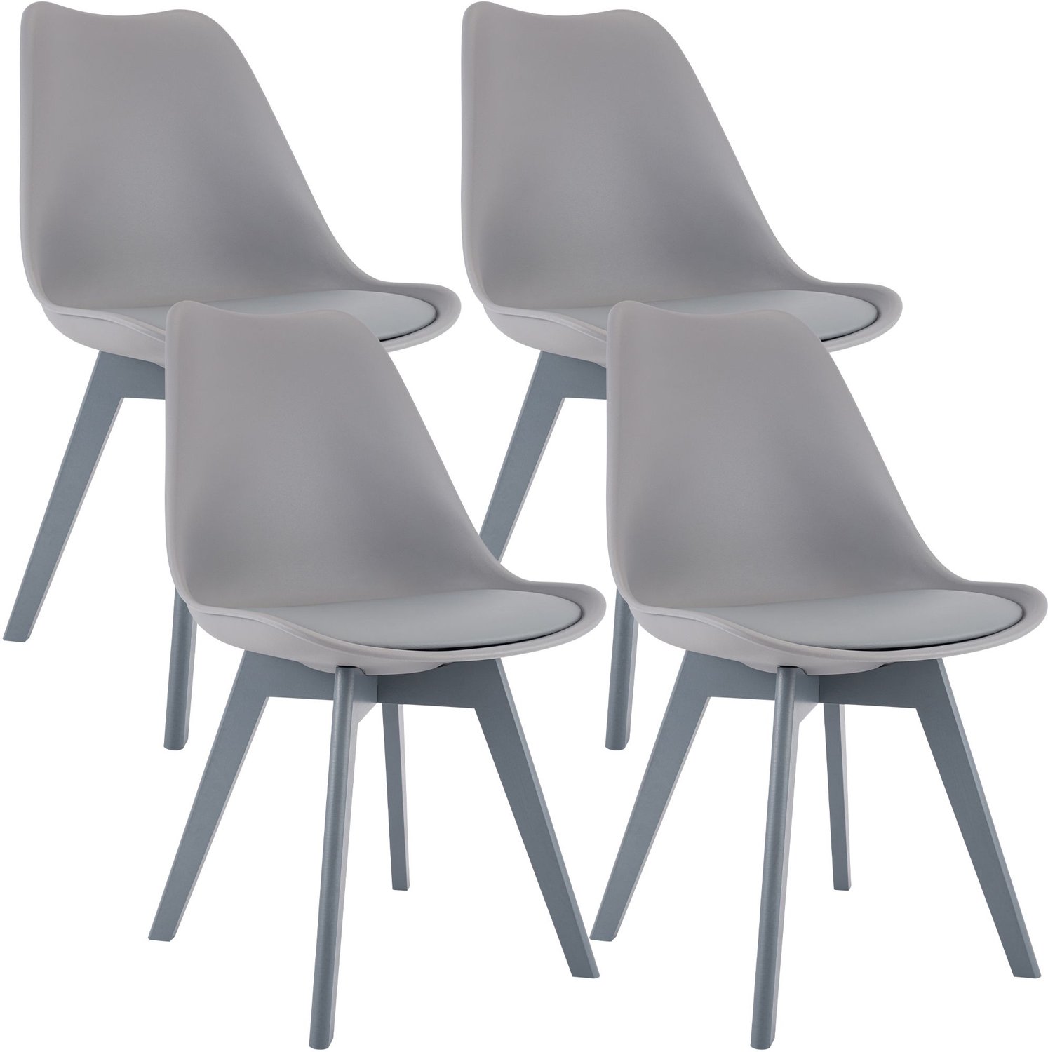 Luxe Comfort Eetkamerstoelen - Set van 4 - Kunststof - Grijs Kunststof/grijs/grijs