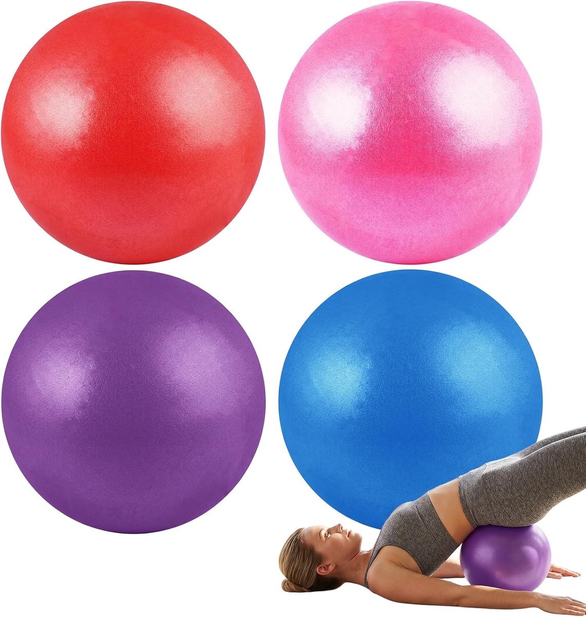 Mini Pilates Ball Set van 4 Stuks - 25 cm Antislip Gymnastiekballen met Pomp voor Thuis Workout en Fitness