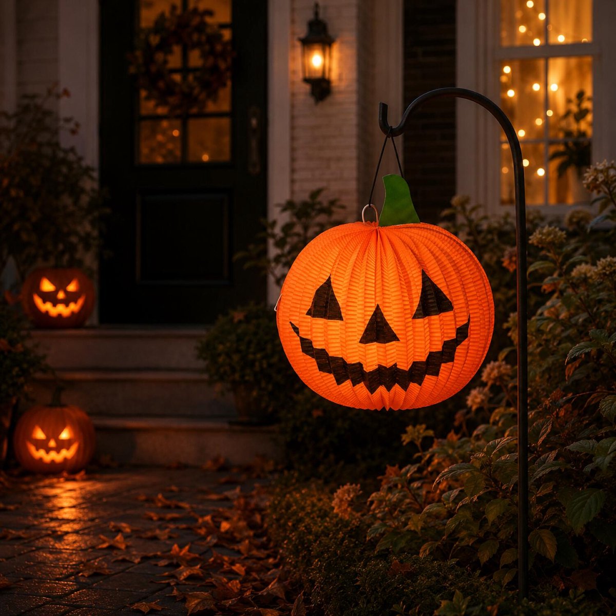 Arti Casa Pompoen Lantaarn - Halloween Decoratie - Diameter 25 cm - Gemaakt van Papier en Polyester - Geschikt voor Gebruik Binnen en Buiten - Oranje met Zwart Gezicht - Sfeervolle Herfstverlichting — cadeau in Wonen & Interieur - foto 3
