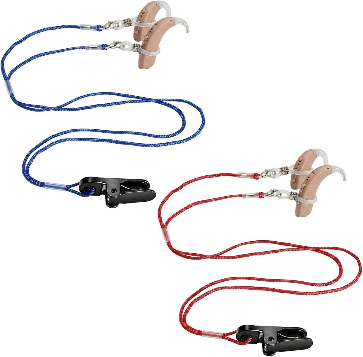 Hoortoestelband met clip en siliconen ringen, 40 cm bevestigingsband voor hoortoestelbeveiliging en accessoires, ideaal tegen verlies
