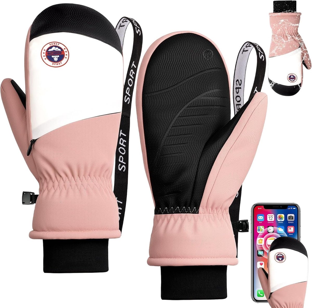 Dames winterhandschoenen - Roze - 26 x 13 cm - Waterdichte touchscreen skihandschoenen - Voor Buitenactiviteiten