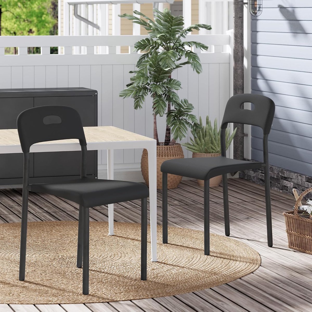 Eetkamerstoelen Set van 4 - Stapelbare Kunststof Stoelen Zwart Mat
