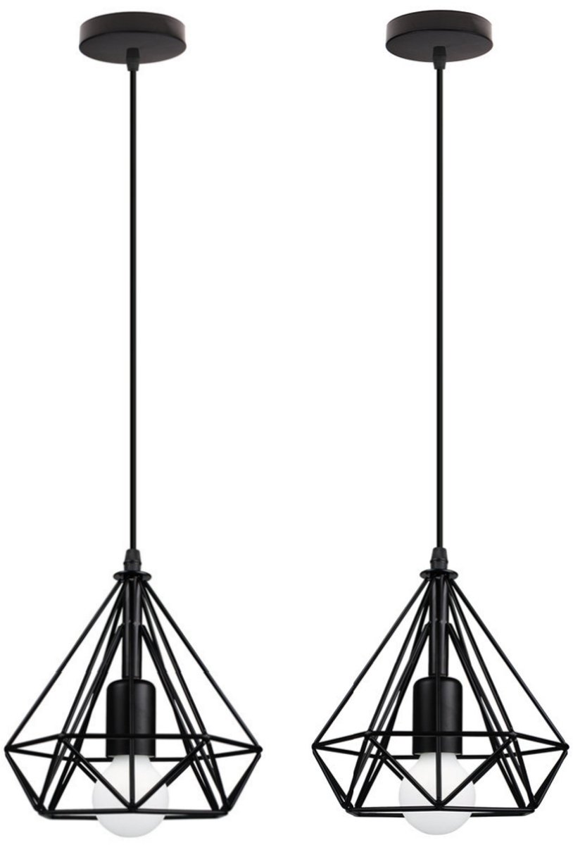 2 Stuks Hanglamp Industrieel E27 Plafondlamp Retro Kroonluchter Metalen voor Keuken Woonkamer Slaapkamer Zwart