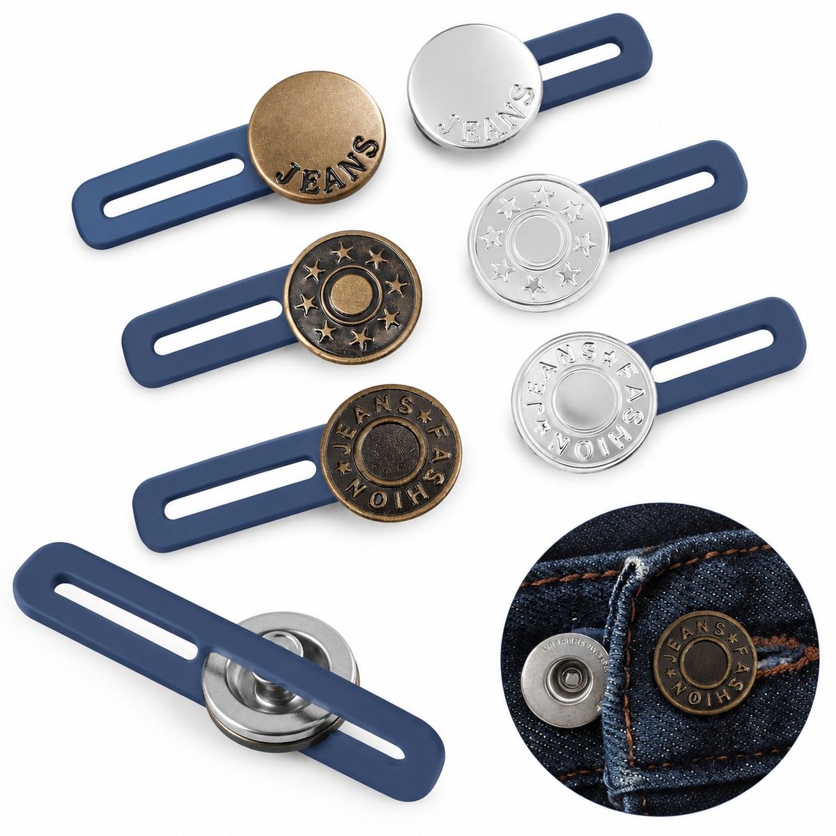 VHV - Jeansknoopverlengers - 6 stuks - Knoopsgat verlenger - Broekverbredende knoop - Broekbandverlengers - Directe tailleverlengknopen - Unisex