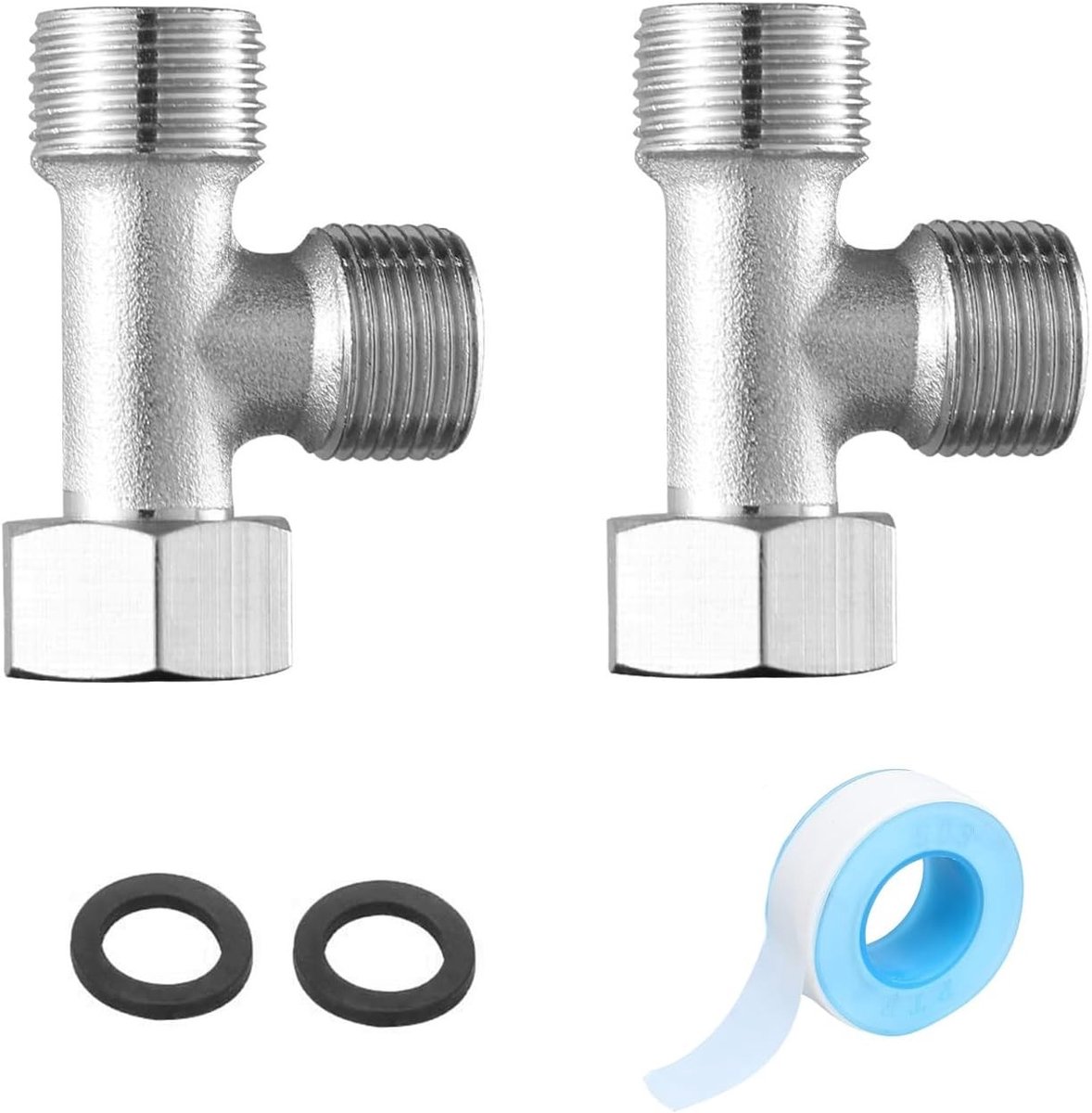 3-way aansluiting ventiel set, toilet aansluiting ventiel, 3/8 inch T-stuk, waterverbinding, afvoer ventiel, hoekventiel, universele aansluiting voor toilet en douche