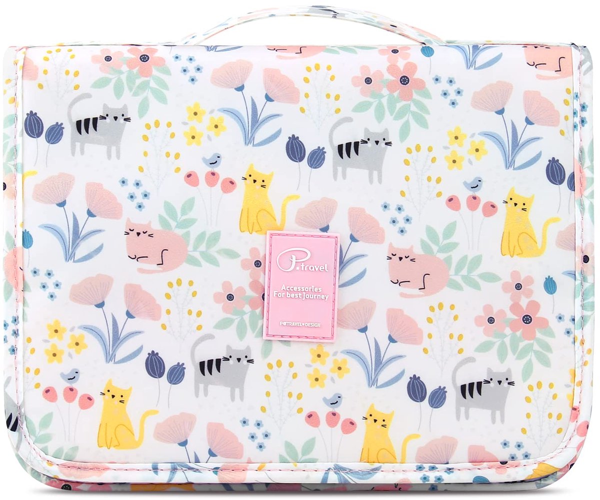 Hangende toilettas voor vrouwen, Lychii cosmetische tas, toiletartikelen reisorganisator, Kat - roze, Modern design - ShopVlot