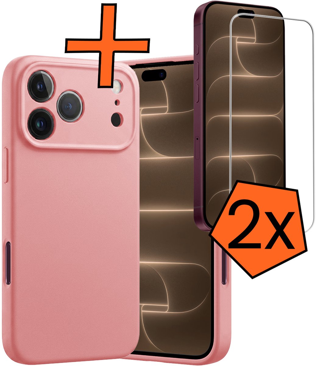 Hoes - Met 2x Screenprotector - Geschikt voor Apple iPhone 18 Pro Max - Sterk & Shockproof - Back Cover - Siliconen Case - Telefoon Hoes - Lichtroze