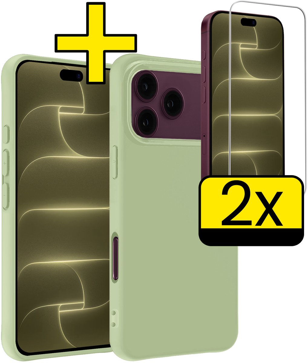 Hoesje - Met 2x Screenprotector - Geschikt voor Apple iPhone 18 Pro - Sterk & Shockproof - Back Cover - Siliconen Case - Telefoon Hoes - Telefoonhoesjes - Groen