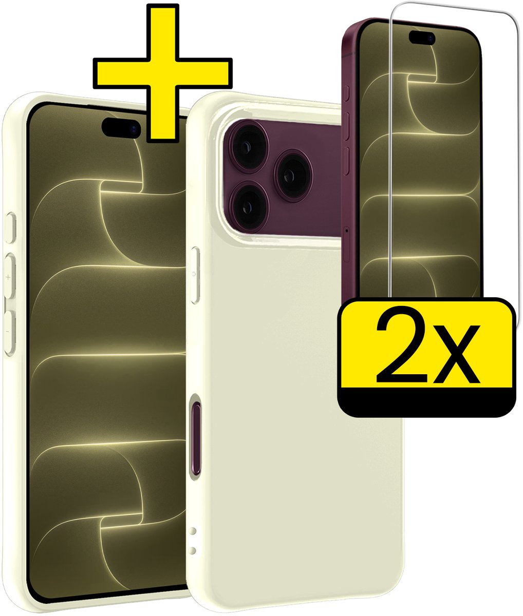 Hoesje - Met 2x Screenprotector - Geschikt voor Apple iPhone 18 Pro Max - Sterk & Shockproof - Back Cover - Siliconen Case - Telefoon Hoes - Telefoonhoesjes - Wit