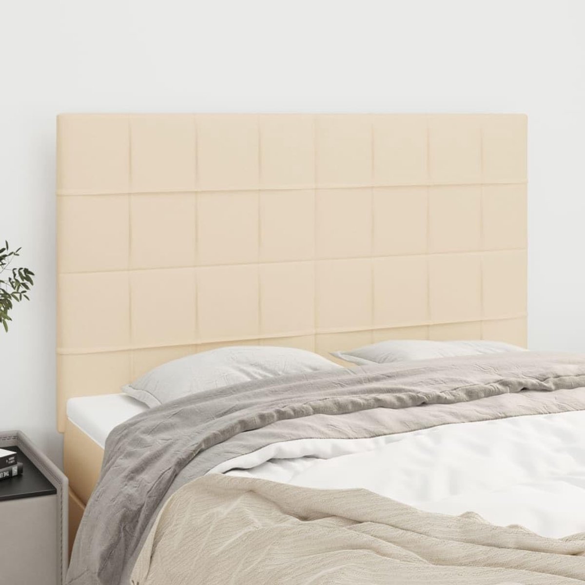 Hoofdeinden, 4 stuks, crème, 72 x 5 x 78/88 cm, duurzame stof, in hoogte verstelbaar, met stabiele houten poten voor ademende ondersteuning, bedframe, aanvulling