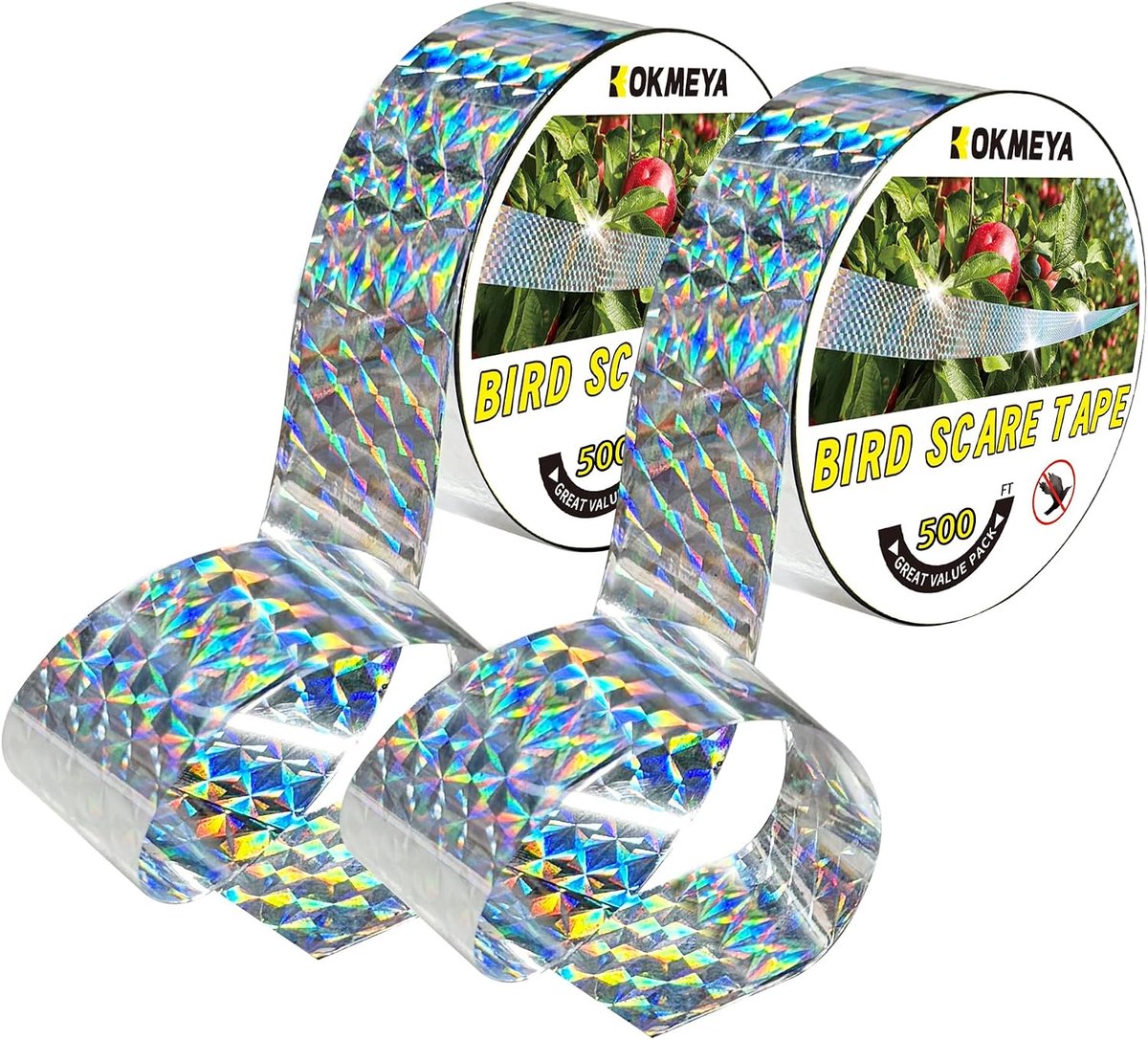 Bird Scare Bands 500FT x 2 Reflective Flash Tape for Birds, Bird Scarer, Double-Sided Ribbon, Scare Birds Away for - ShopVlot