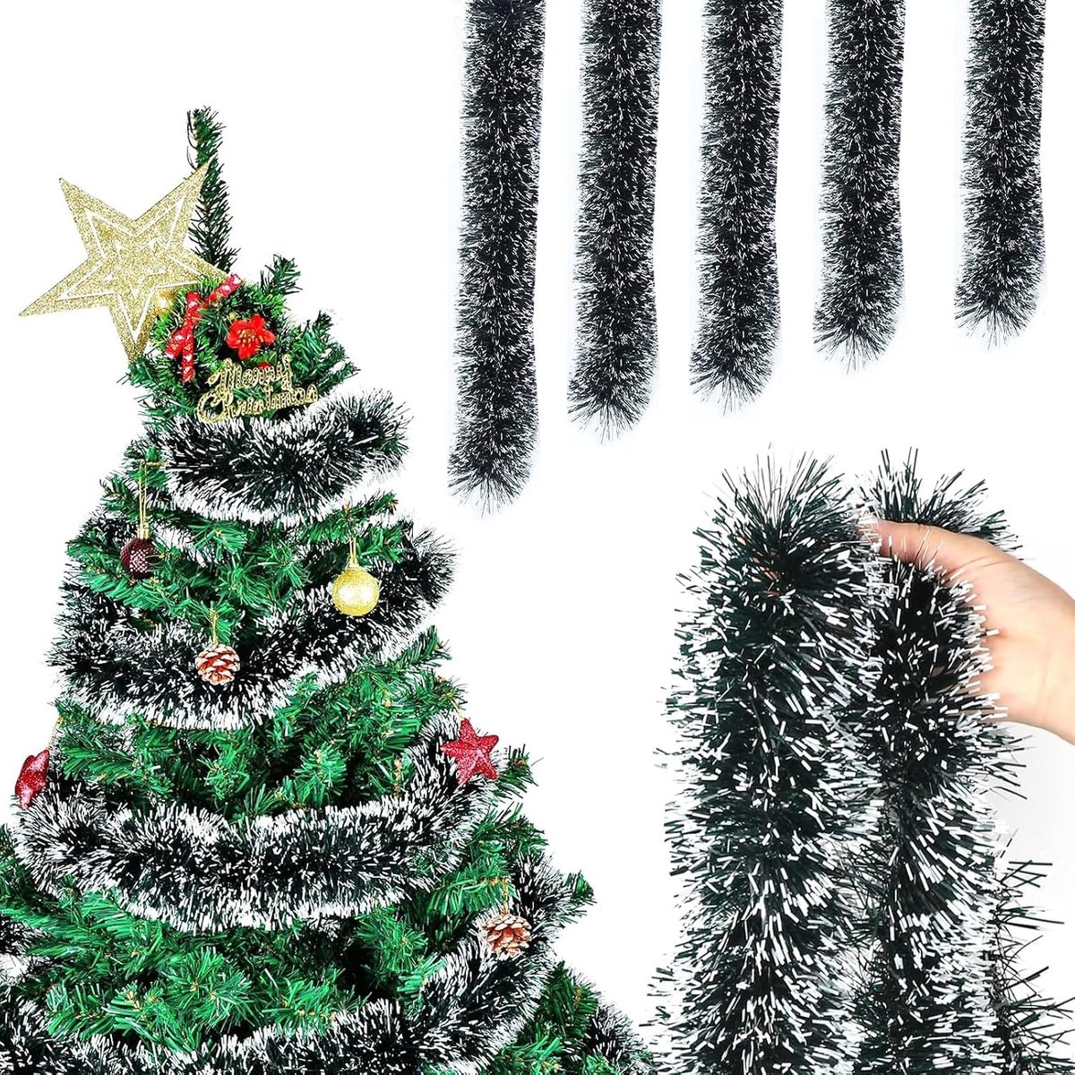 Lametta Garland, Green, Pack of 5 Christmas Garlands, Shiny Garland, Christmas Decoration, Christmas Tree Decoration - ShopVlot