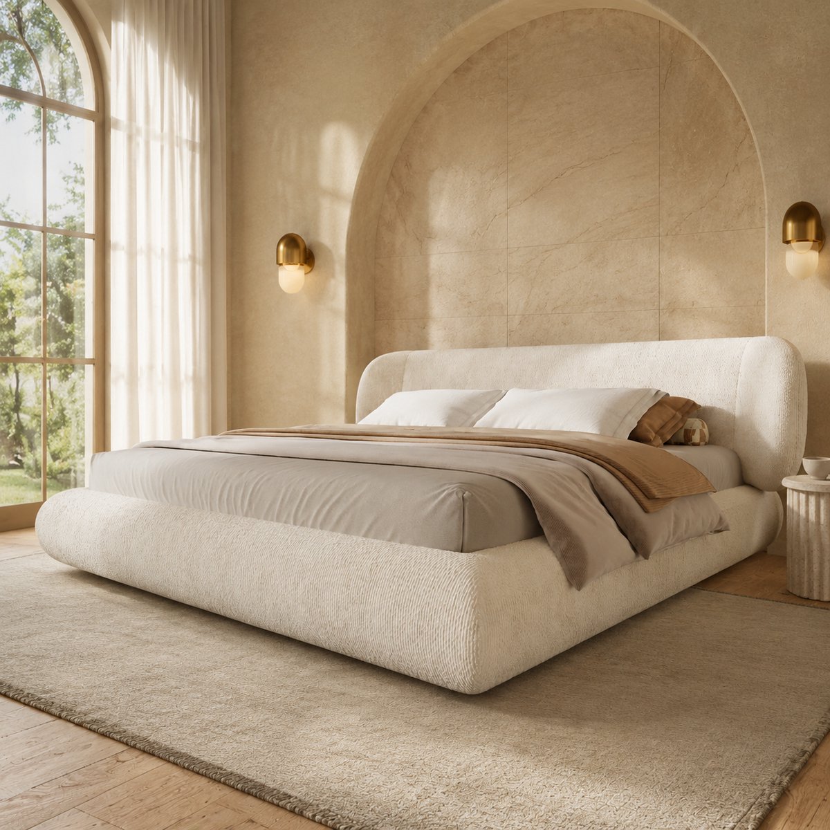 STILVORA Gestoffeerd Bed 160 x 200 cm – Tweepersoonsbed Met Lattenbodem & Hoofdbord – Zachte Chenille – Zonder Matras – Beige