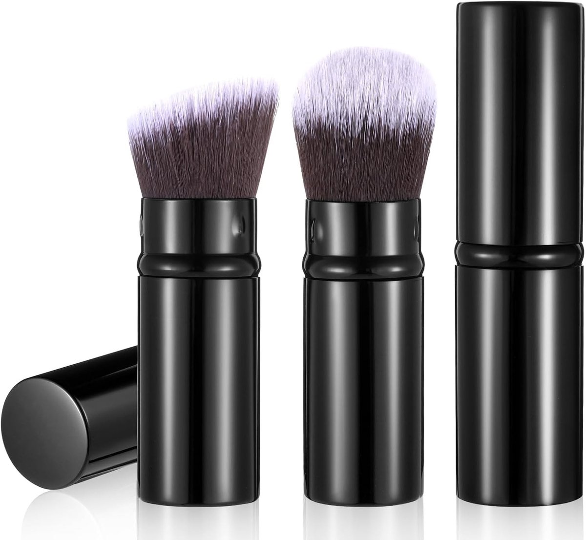 Vouwbare Poederkwasten Set van 2, Draagbare Make-up Kwasten voor Foundation, Poeder en Rouge, Essentiële Cosmetica Tools voor Perfecte Make-up Afwerking