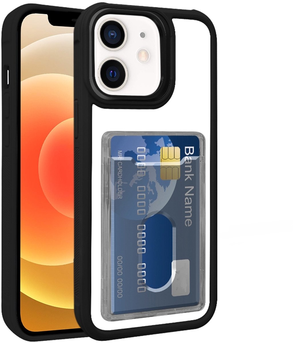 Hoesje met Pasjeshouder voor de iPhone 12 - Electroplated Acryl Hybrid TPU - Zwart