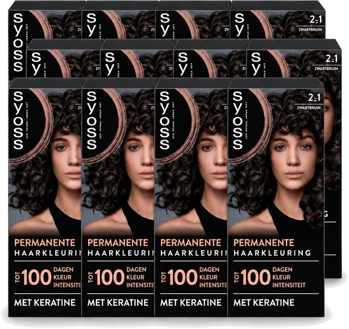 12 x SYOSS - Coloration 2-1 Zwartbruin - Haarverf - Grijsdekking - Vermindert Haarbreuk - Voordeelverpakking - 12 stuks