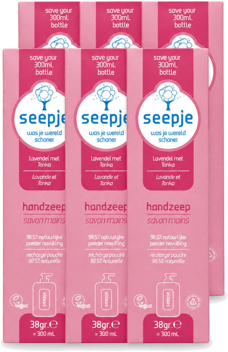 6 x Seepje - Handzeep - Rijke Geur en Hydratatie - Lavendel met Tonka - Navulverpakking - 38 g - Voordeelverpakking - 6 stuks