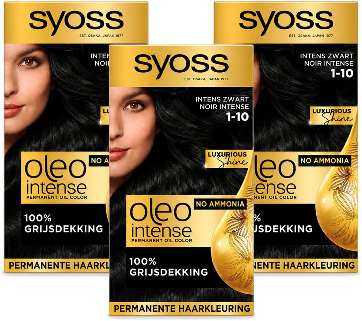3 x SYOSS - Oleo Intense 1-10 - Haarverf - Permanente Haarkleuring - Intens Zwart - Langdurige Kleur - Voordeelverpakking - 3 stuks