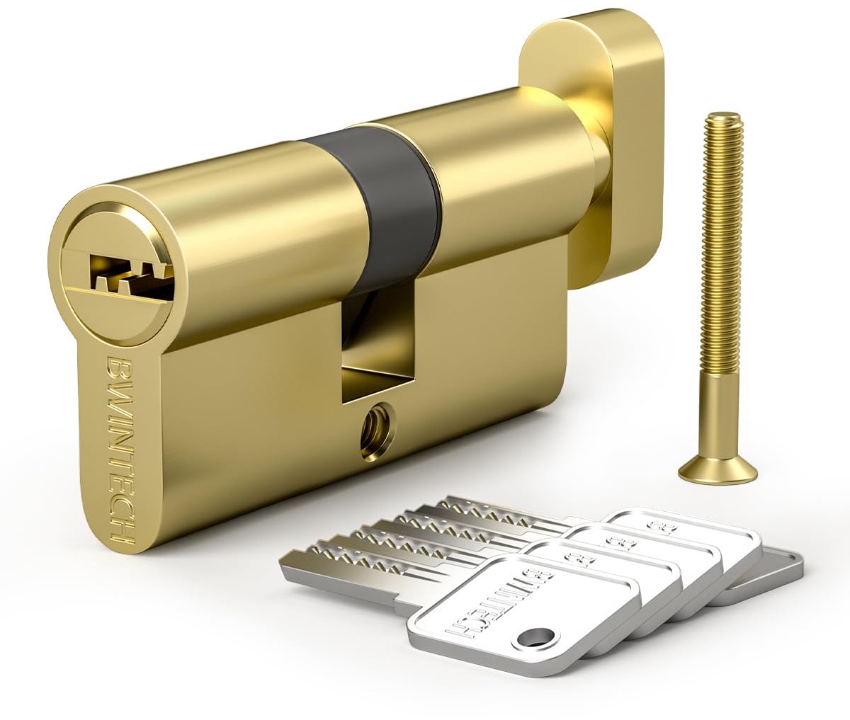 Bwintech 1 stuks 35T/35 mm Euro Messing Cilinder, 70mm Thumbturn/Key Barrel Lock Met 5 Horizontale Messing Sleutels - ShopVlot