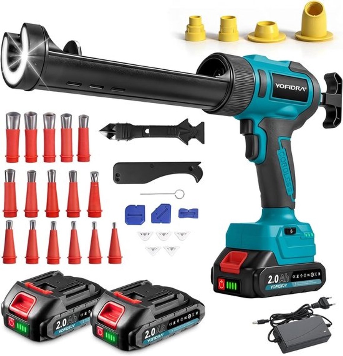 Accu-kitpistool - Draadloos afdichtingsgereedschap - Snel afkitten - 6 instelbare snelheden - Voor 300 ml cartridges - Zwart