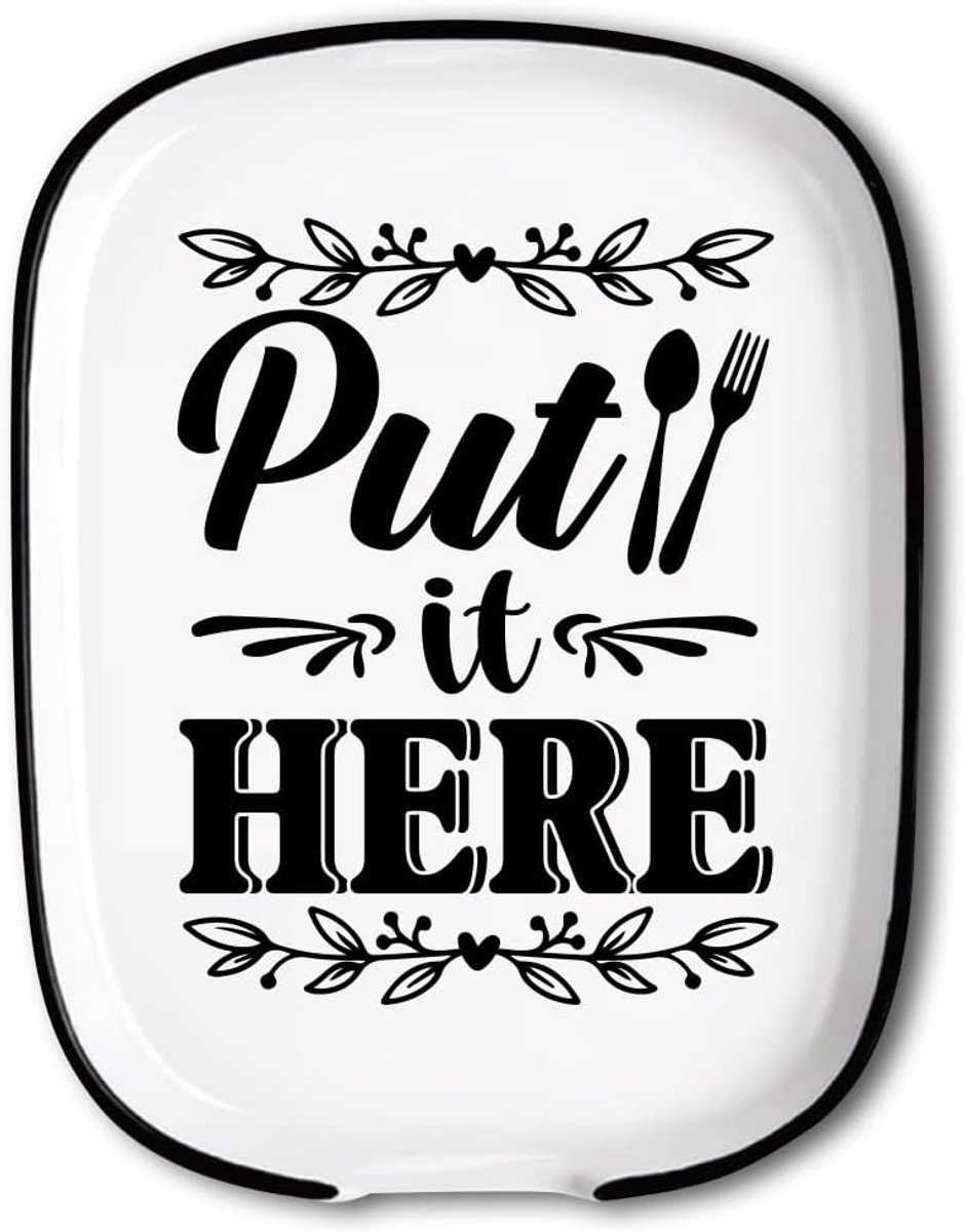 Lepelhouder keramisch 11,5cm x 15cm - put it here patroon - hittebestendig - houdt je fornuis schoon - ShopVlot