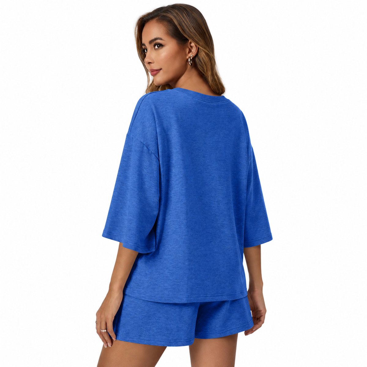 Dames 2-delige set – losvallende top met korte mouwen en korte broek