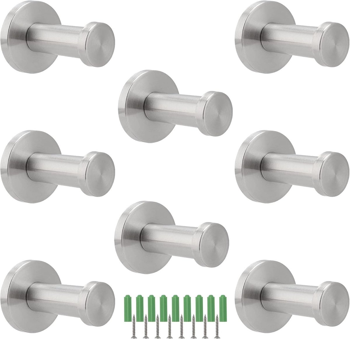 Set van 8 RVS Handdoekhaken - 52mm Wandbevestiging voor Badkamer, Keuken en Kledingkast