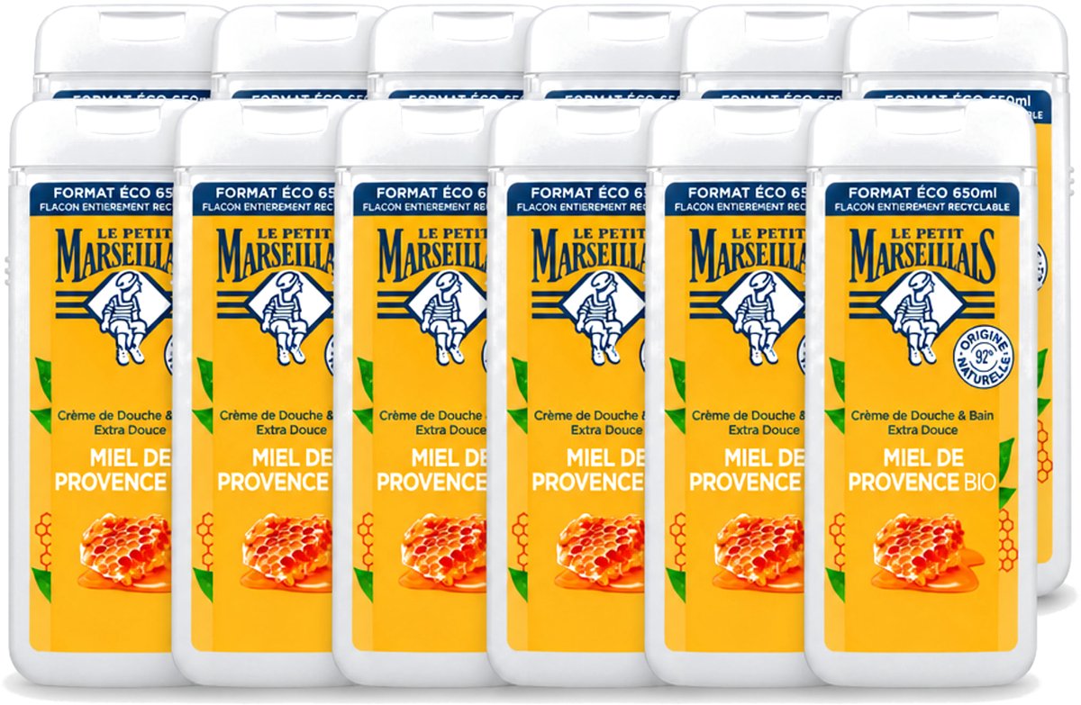 12 x Le Petit Marseillais – Douche & Bad – Honing – 650 ml - Voordeelverpakking - 12 stuks