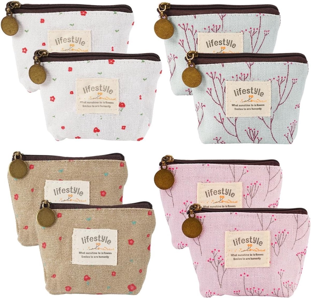 Mini cosmetica tassen set van 8 - kleine ritszakjes voor make-up, toilettas en reisaccessoires