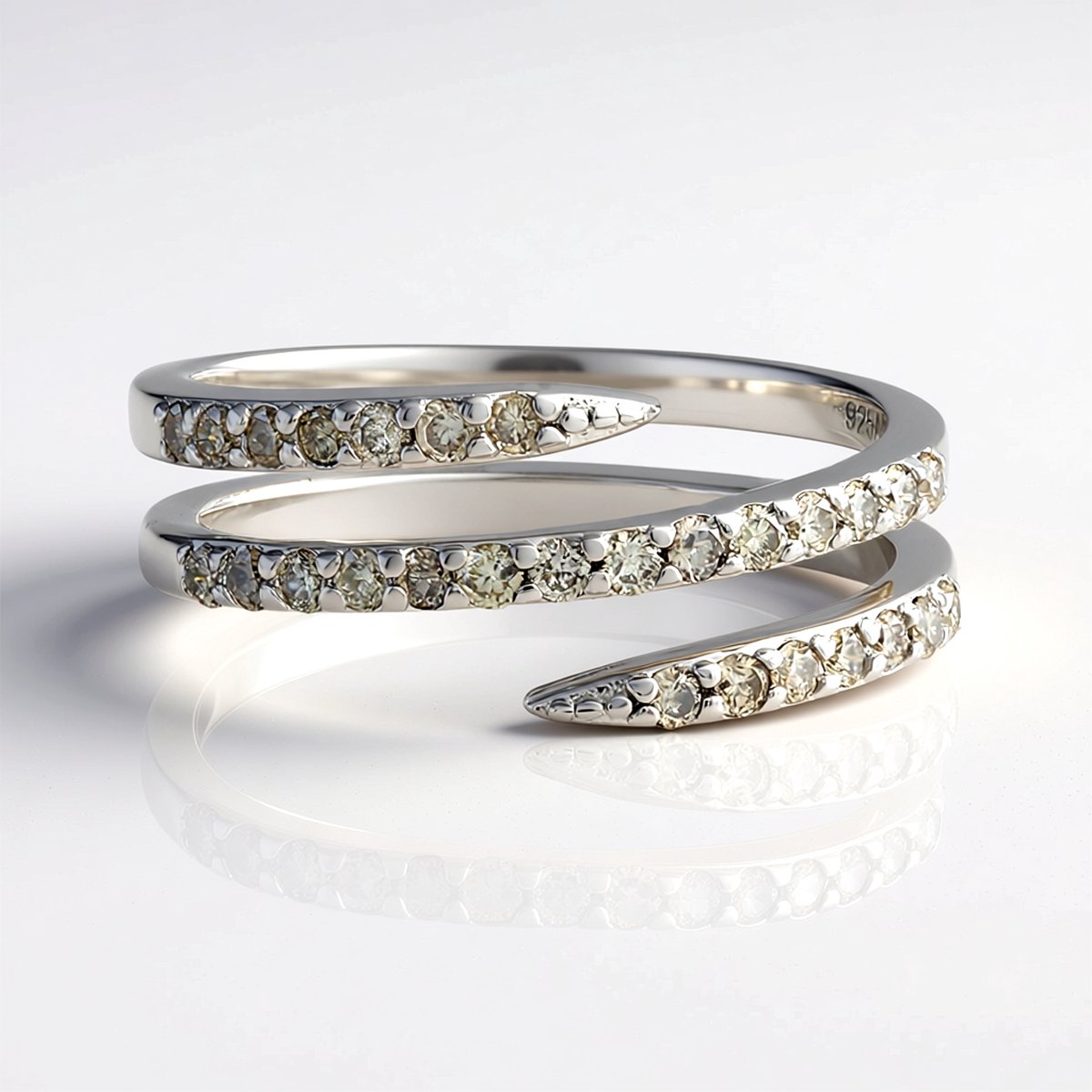 Cavill - Zilveren Ring met 28 I2 Bruine Diamanten - 925 Sterling Zilver - Spiraal Design - Ronde Briljant - Elegante Damesring
