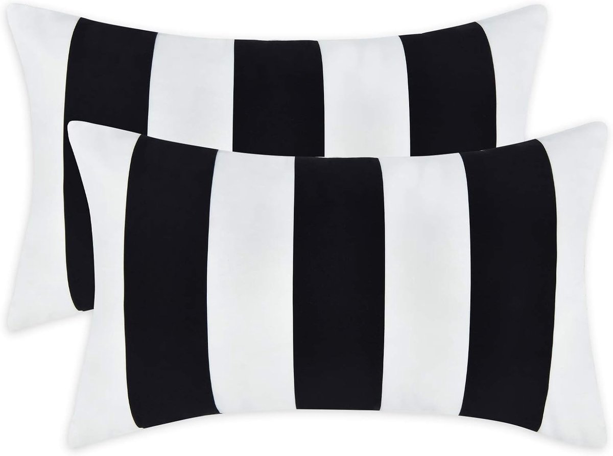 Set van 2 Gestreepte Kussenhoezen, Zachte Decoratieve Kussenslopen met Rits voor Bank en Slaapkamer, 30 x 50 cm, Zwart en Wit, Perfect voor Interieurdecoratie