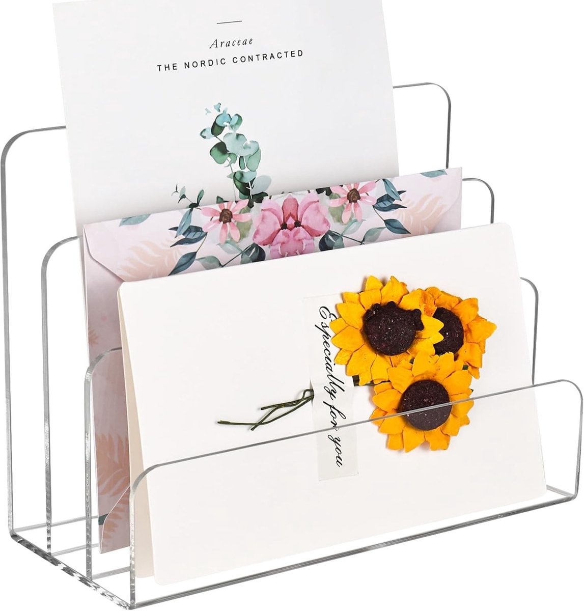 Letterhouder met 3 Compartimenten voor Documenten, Notities en Visitekaartjes - Desk Organizer voor Kantoor en Thuisgebruik