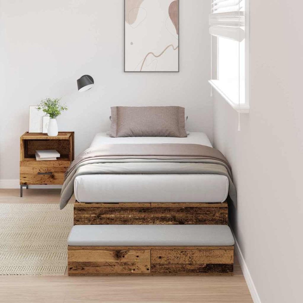 Grenenhout Opbergbedframe moderne slaapkamer Oud hout 100 x 200 cm