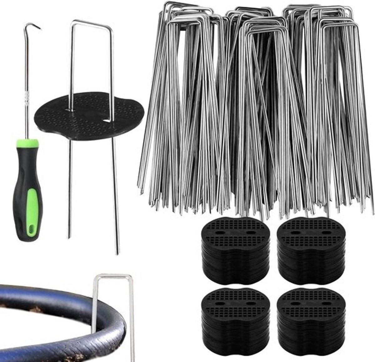 U-vormige tuinspiesen - Afsluitpalen voor gazon - Voor bevestiging buiten - Corrosiebestendig materiaal - 19 x 17 cm - Zilverkleurig