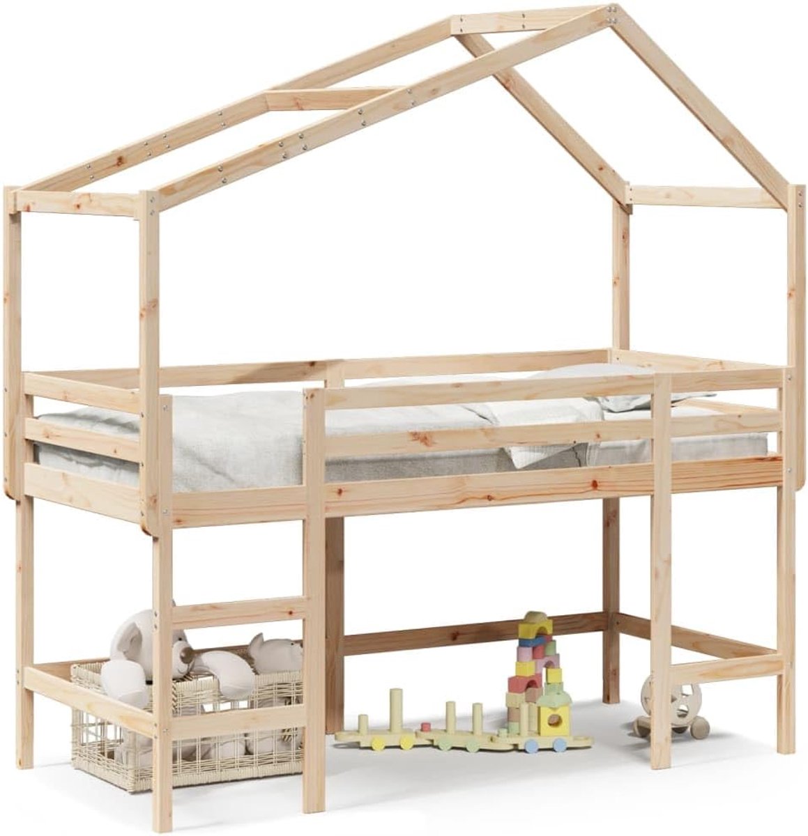 Hoogslaper met ladder en plafond van grenenhout, 80 x 200 cm