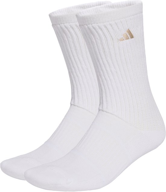 Witte sportsokken met geribbelde schacht en goudkleurig adidas-logo.