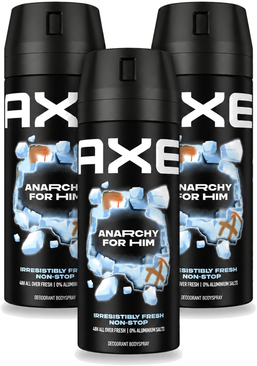 3 x Axe - Deodorant Bodyspray - 48hrs Fresh - Anarchy for Him - Dark Pomegranate & Sandalwood - 150 ml - Voordeelverpakking - 3 stuks