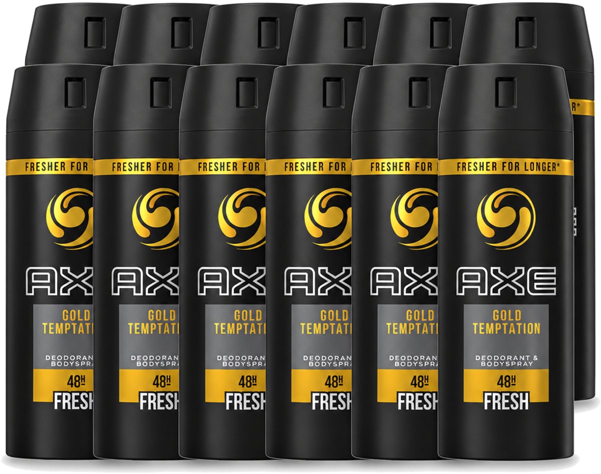 12 x Axe - Deodorant Bodyspray - 48hrs Fresh - Gold Temptation - 150 ml - Voordeelverpakking - 12 stuks