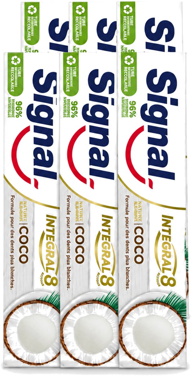6 x Signal - Integral & Actions - Tandpasta - Natuurlijke Elementen - Kokos - Voor Witte Tanden - 75 ml - Voordeelverpakking - 6 stuks