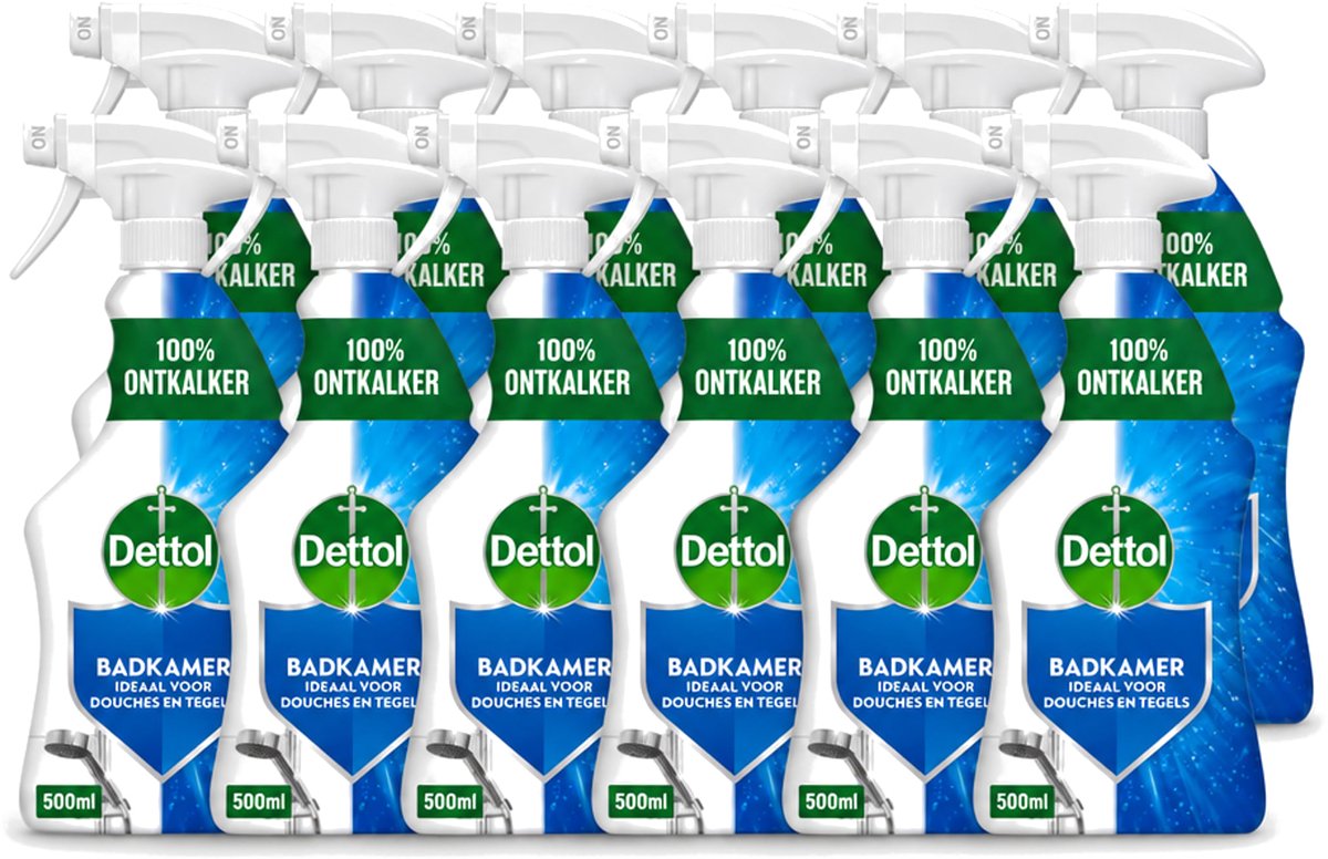 12 x Dettol - Allesreiniger - Spray - Power Badkamer - 100% Ontkalker - 500ml - Voordeelverpakking - 12 stuks
