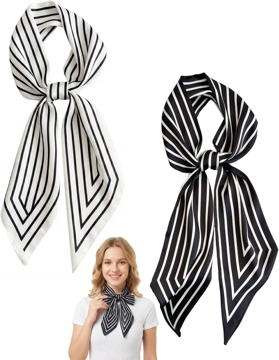 2 stuks zijden sjaal voor dames, lang, dun, voor hals en haar, zijden sjaal voor dames, zomer, elegante accessoires - ShopVlot