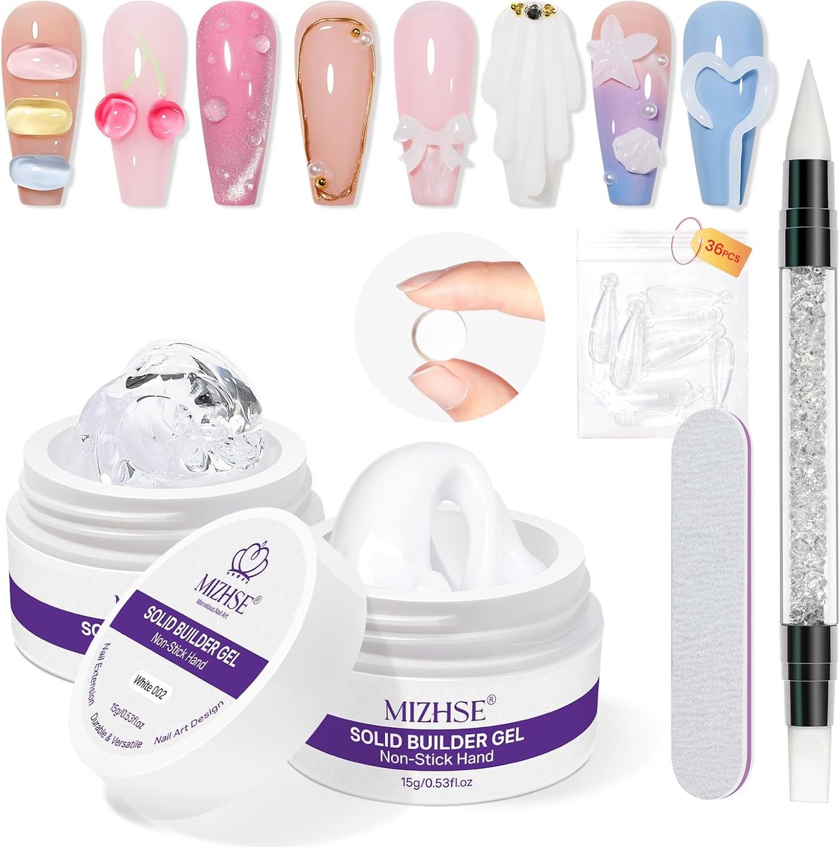 MIZHSE 3D Transparent and White Gel for Nail Art, Solid Builder Gel, Strong Nail Glue for Artificial Nails, Nail - ShopVlot