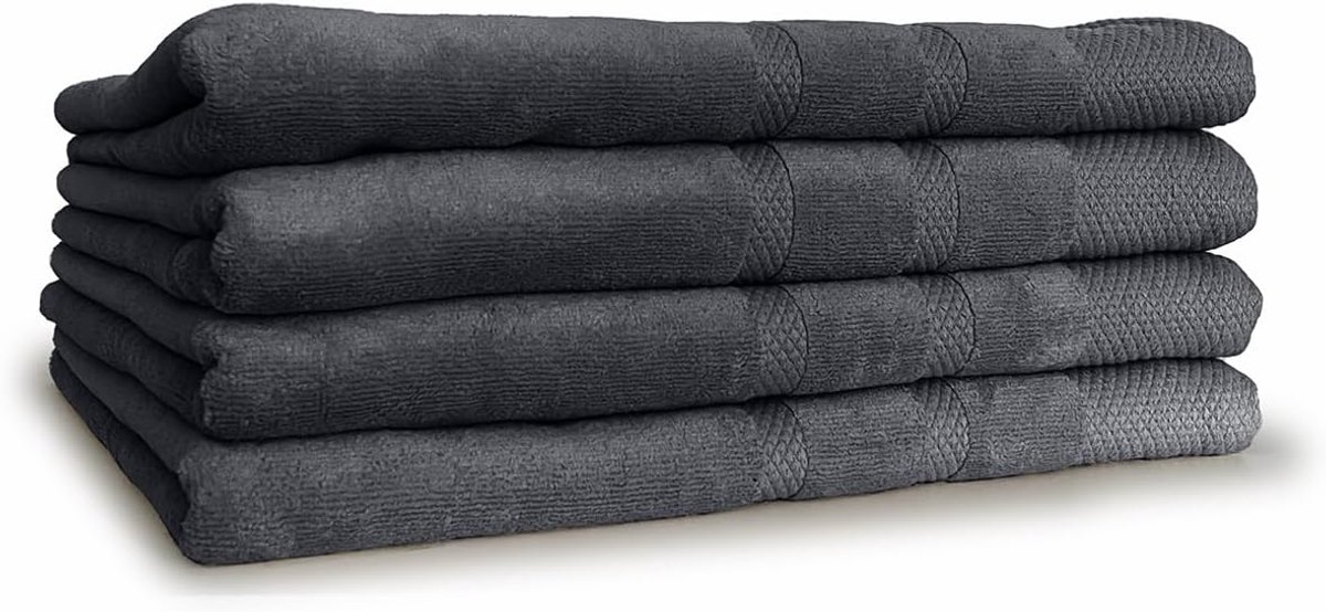 Diamond Velours Badlaken 100% Katoen 70x140cm - dark grey - Set van 4 - ShopVlot